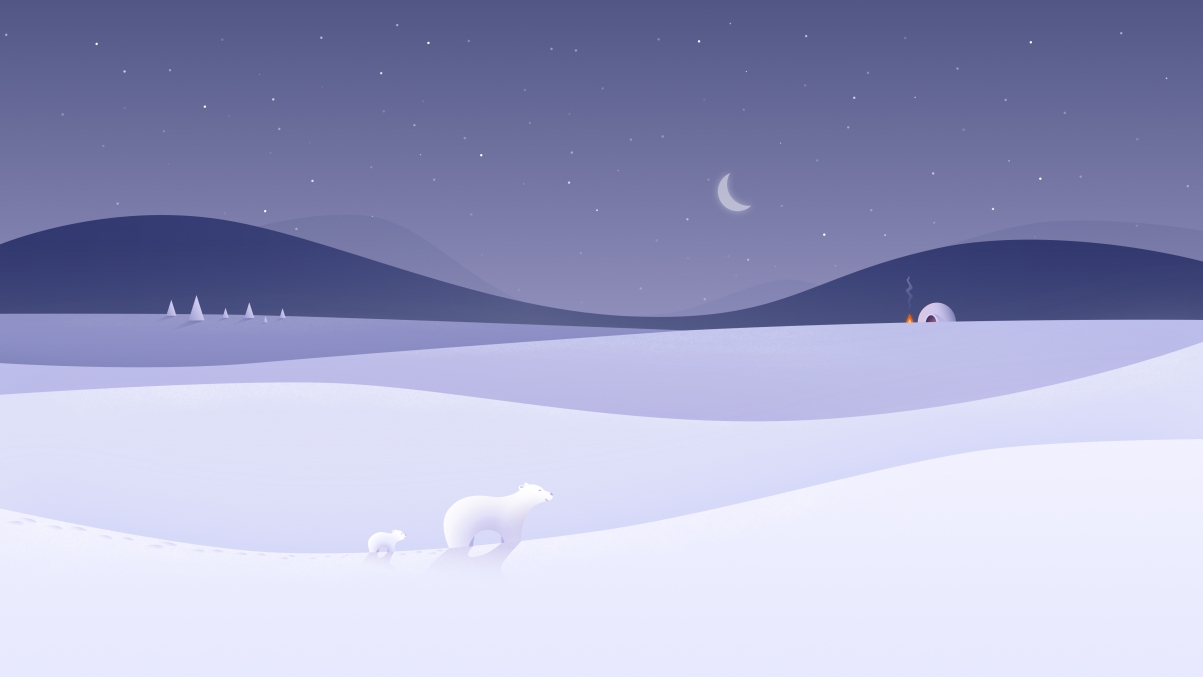 Simple winter landscape bear night