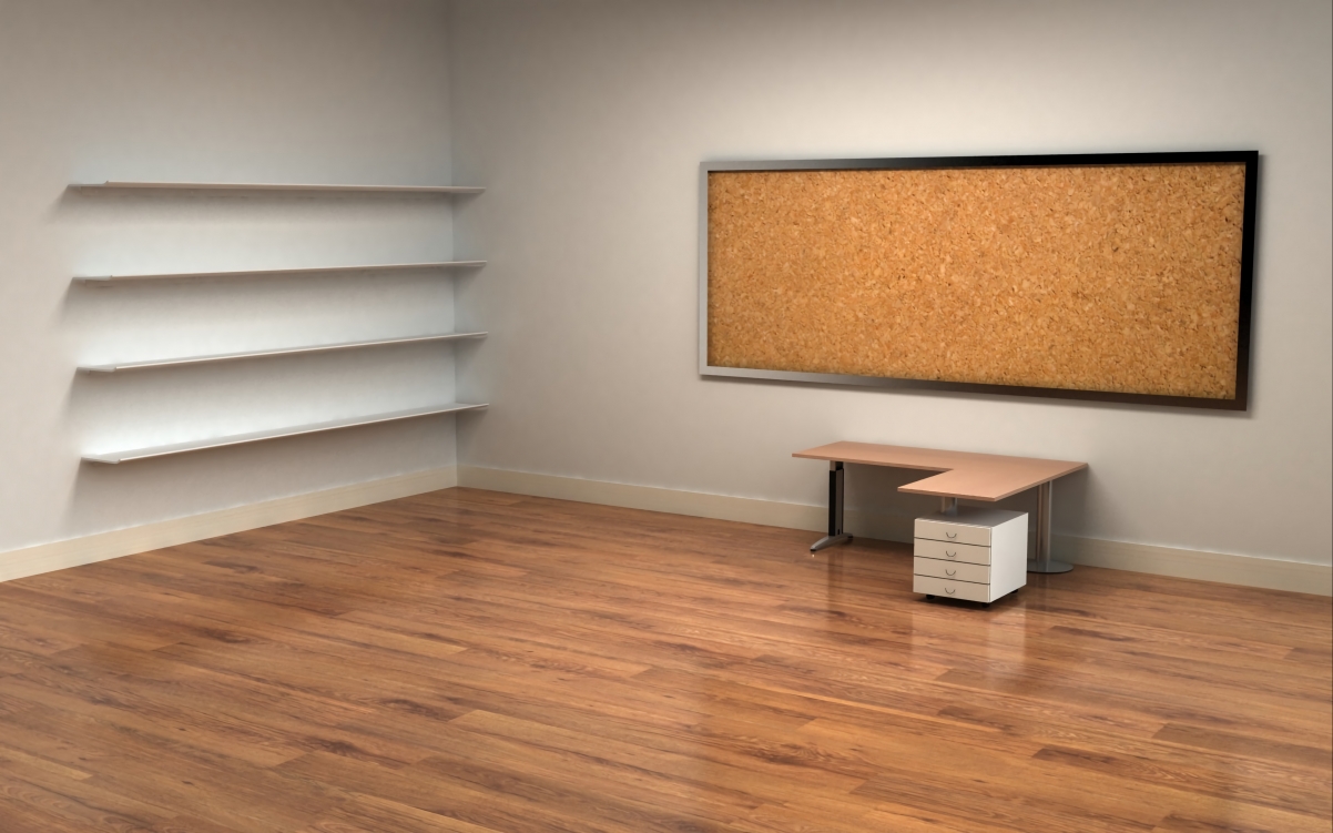 Office bookshelf desk wooden floor